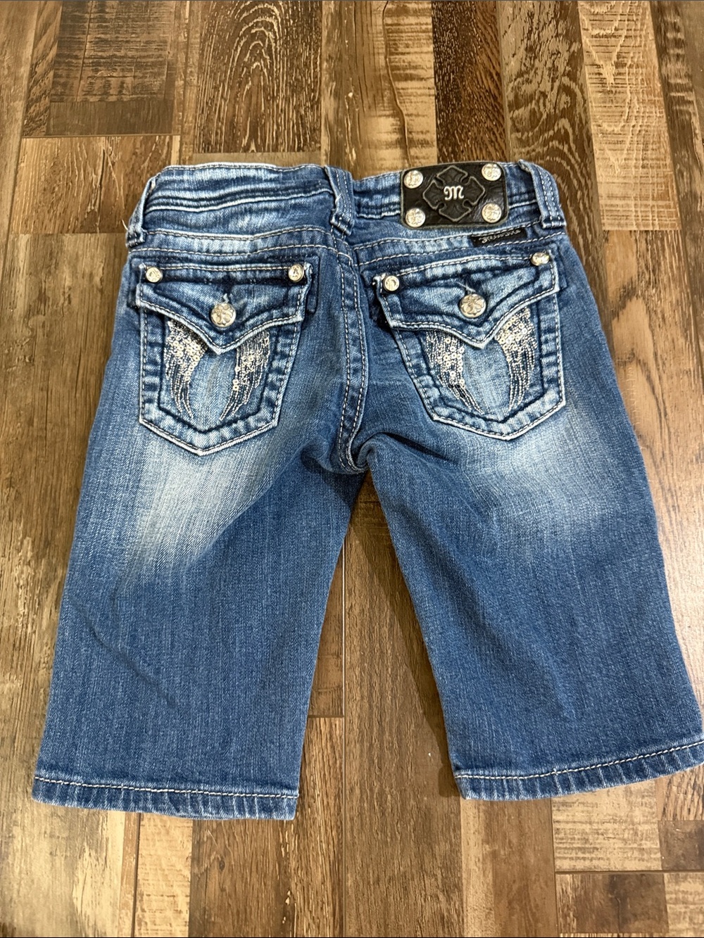 Miss Me Girls Blue Denim Embellished Pocket Bermuda